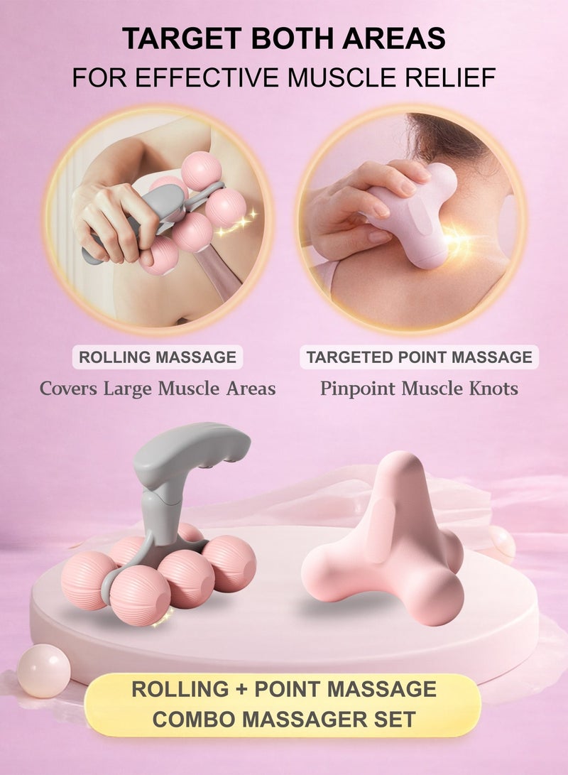 2 في 1 مجموعة مدلك للنقاط والسطح - كرة إطلاق اللفافة العميقة ومدلك مزدوج الأسطوانة لتخفيف آلام عضلات الجسم الكامل، أدوات تدليك للياقة البدنية والعافية - Image 1